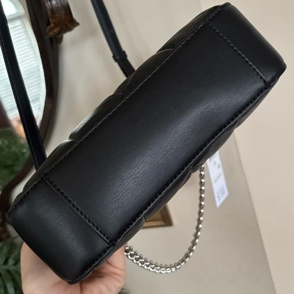 Brand New DKNY Black Lizzy Top Zip Crossbody Bag Chain Quilted Stitch Purse - Picture 11 of 15